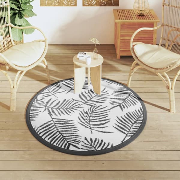 Utomhusmatta vit och svart Ø120 cm PP