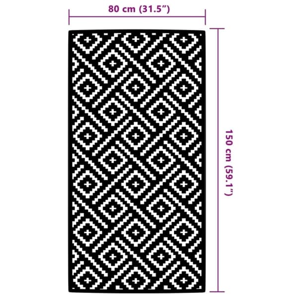 vidaXL udendørstæppe 80x150 cm PP hvid og sort