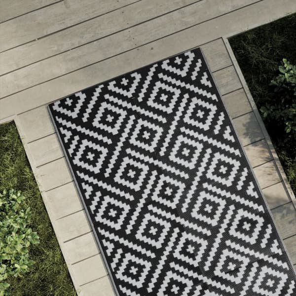 vidaXL udendørstæppe 80x150 cm PP hvid og sort