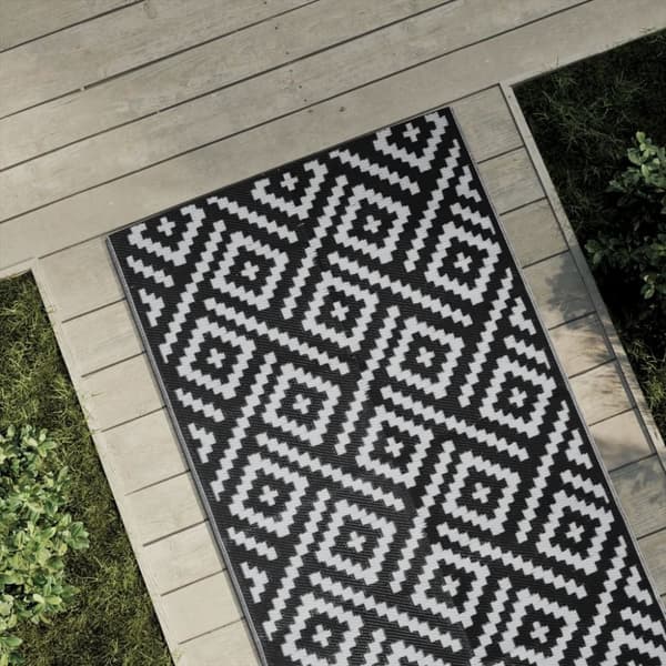vidaXL udendørs gulvtæppe 80x250 cm PP hvid og sort