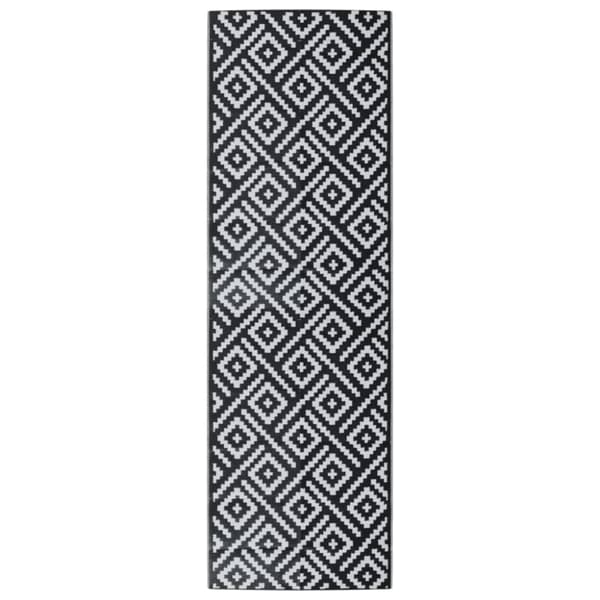 vidaXL udendørs gulvtæppe 80x250 cm PP hvid og sort