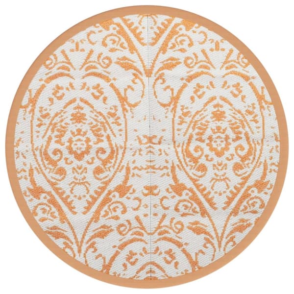 Utomhusmatta orange och vit Ø120 cm PP