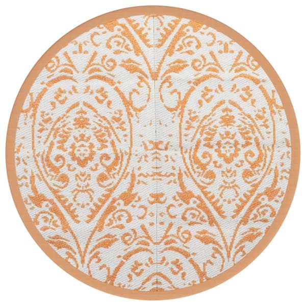 Utomhusmatta orange och vit Ø160 cm PP