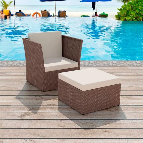 vidaXL havestol med fodskammel polyrattan brun
