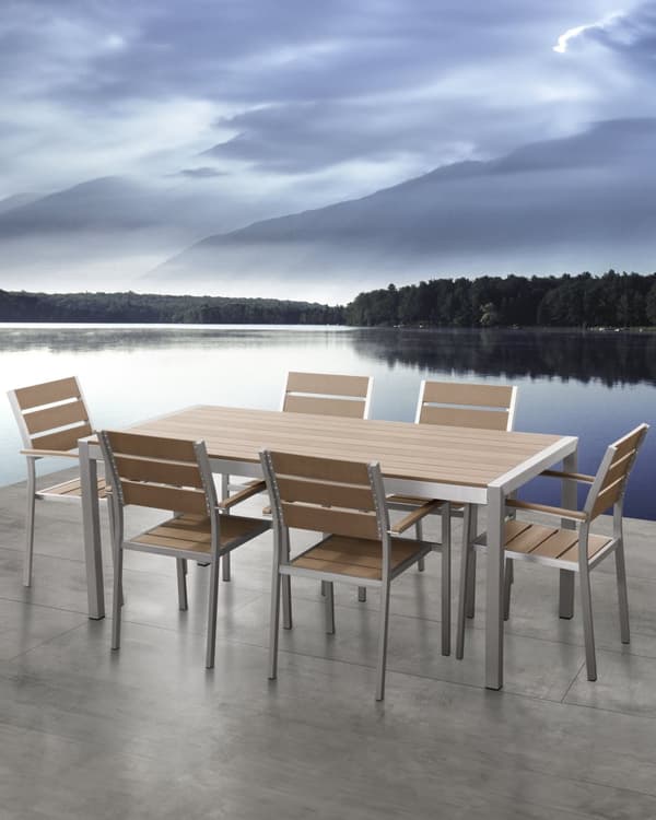 Puutarhatuoli vaalea puu 54 x 88 x 57 cm alumiini muovinen puu 6 kpl pinottava moderni