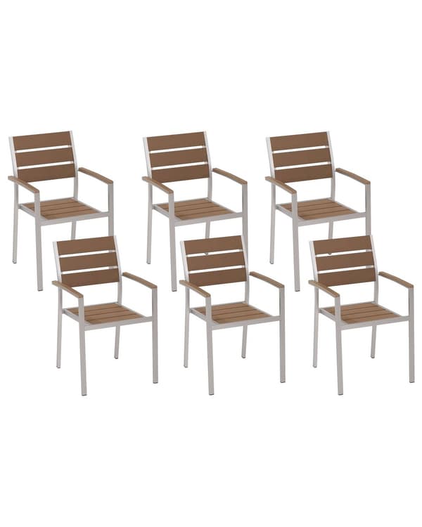 Puutarhatuoli vaalea puu 54 x 88 x 57 cm alumiini muovinen puu 6 kpl pinottava moderni