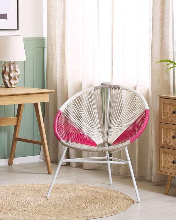 Trädgårdsstol Vit/Beige/Rosa Konstrotting Rund Modern