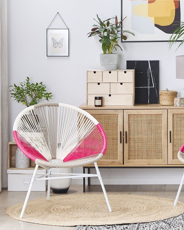 Set av 2 Trädgårdsstolar Vit/Beige/Rosa Konstrotting Modern Vardagsrum