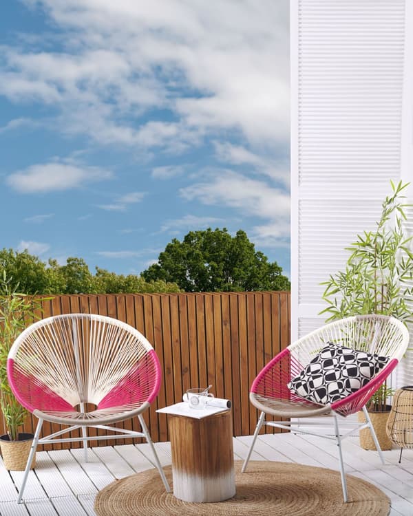 Set av 2 Trädgårdsstolar Vit/Beige/Rosa Konstrotting Modern Vardagsrum