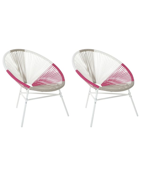Set av 2 Trädgårdsstolar Vit/Beige/Rosa Konstrotting Modern Vardagsrum