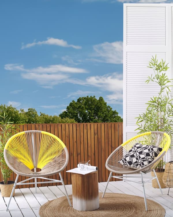Set av 2 Trädgårdsstolar Beige Gul Konstrotting Modern Vardagsrum