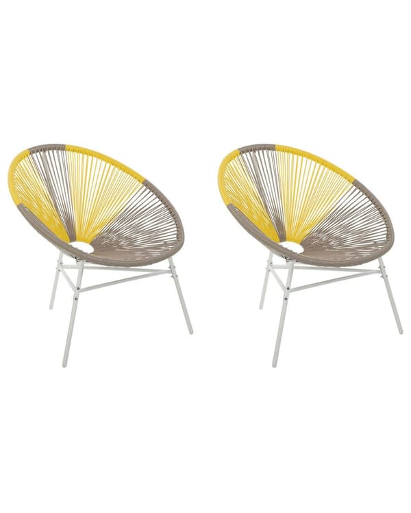 Set av 2 Trädgårdsstolar Beige Gul Konstrotting Modern Vardagsrum
