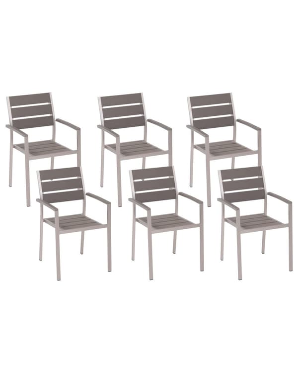 Trädgårdsstolar 6 st Grå Färg Träplast Anodiserad Aluminium Utomhus Set av Stolar