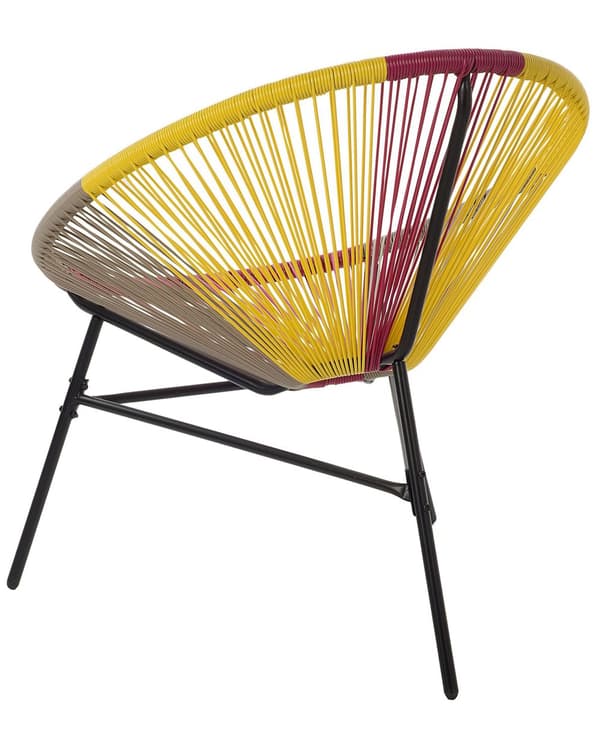 Havestole Lyserød Gul Beige Rattan Pulverlakeret Stålben Sæt 76 x 85 cm Udendørs Altan Stabelbar med Dupper Retro Rundt Flet Moderne Design