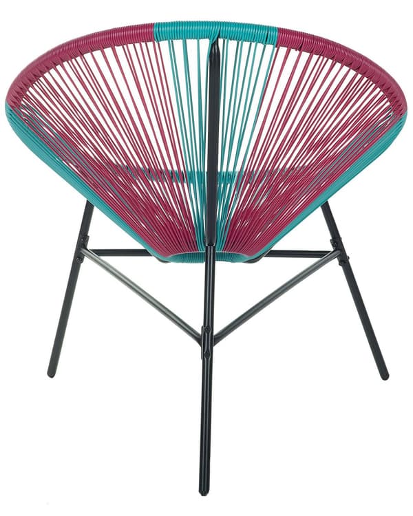 Havestol Lyserød Turkis Rattan Sort Pulverlakeret Stålben 76 x 85 cm Udendørs Altan Stabelbar Lounge Dupper Retro Rundt Flet Moderne Design