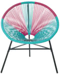 Miniatyrbillede 9 af 11: Havestol Lyserød Turkis Rattan Sort Pulverlakeret Stålben 76 x 85 cm Udendørs Altan Stabelbar Lounge Dupper Retro Rundt Flet Moderne Design