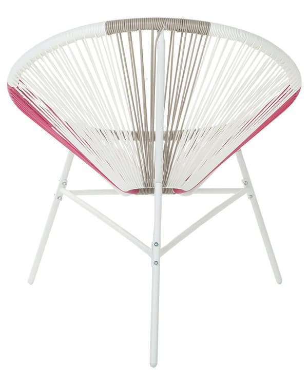Havestole Hvid Beige lyserød Rattan Pulverlakeret Stålben Sæt 76 x 85 cm Udendørs Altan Stabelbar med Dupper Retro Rundt Flet Moderne Design