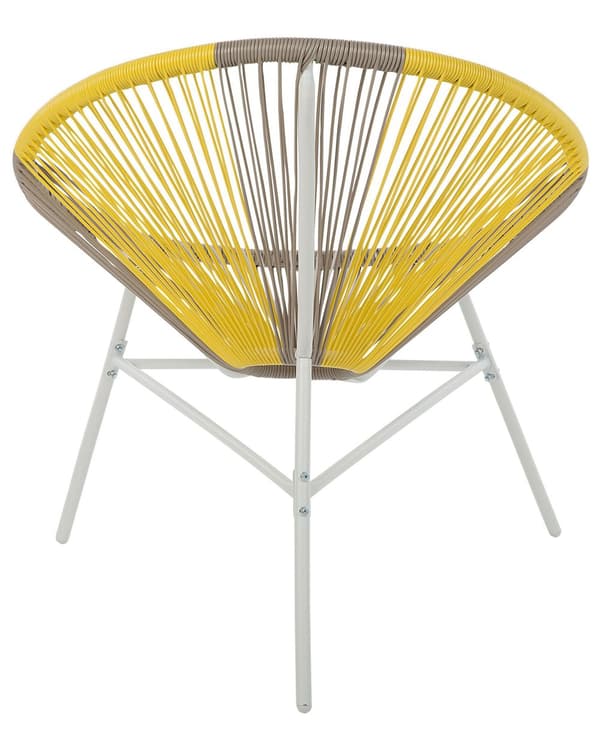 Havestole Beige og Gul Rattan i Hvid Pulverlakeret Stålben Sæt 76 x 85 cm Udendørs Altan Stabelbar med Dupper Retro Rundt Flet Moderne Design