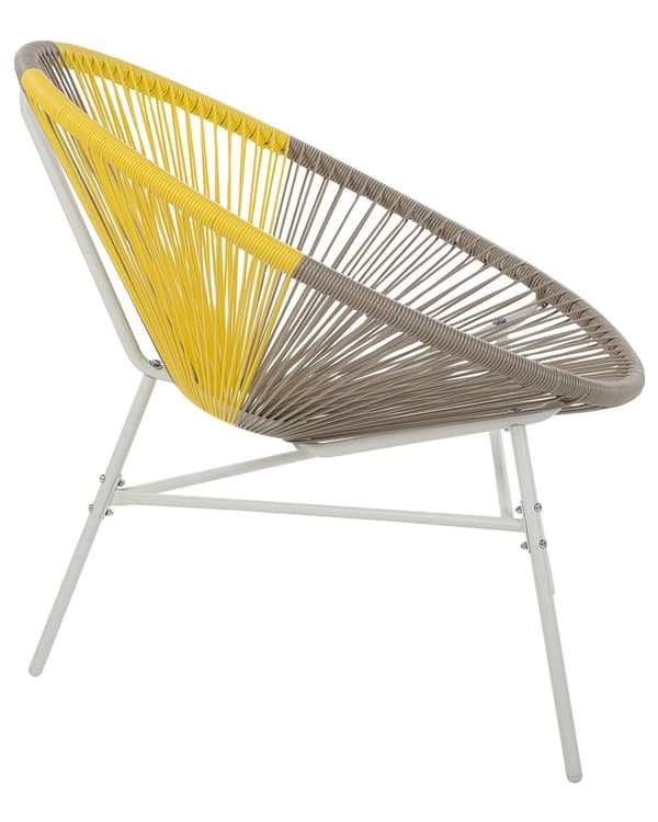 Havestole Beige og Gul Rattan i Hvid Pulverlakeret Stålben Sæt 76 x 85 cm Udendørs Altan Stabelbar med Dupper Retro Rundt Flet Moderne Design