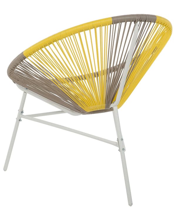 Havestole Beige og Gul Rattan i Hvid Pulverlakeret Stålben Sæt 76 x 85 cm Udendørs Altan Stabelbar med Dupper Retro Rundt Flet Moderne Design