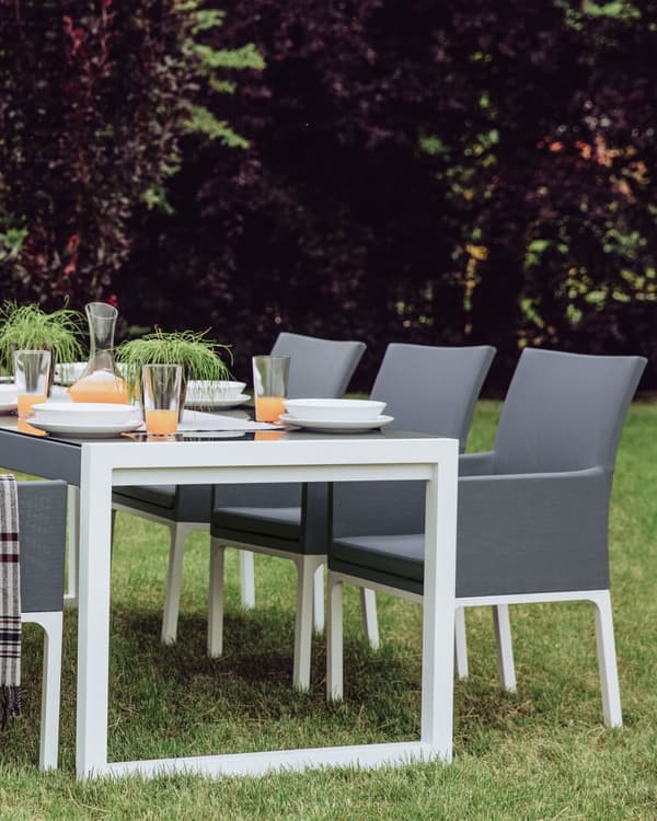 Sæt med 2 Havestole Grå Betrukket med Hvide Aluminiumben Hurtigtørrende Skum Terrasse Balkon