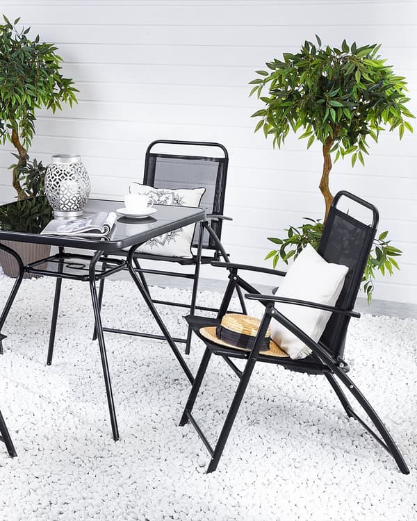 Havestole Sæt Sort Metal Stof Foldesæde Industriel Stil Balkon Terrasse