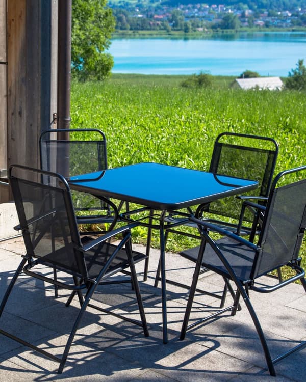 Havestole Sæt Sort Metal Stof Foldesæde Industriel Stil Balkon Terrasse