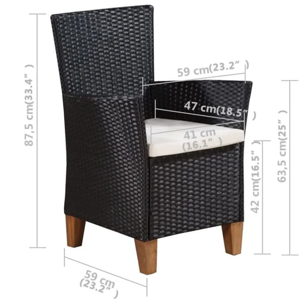 vidaXL havestole med hynder 2 stk. polyrattan sort