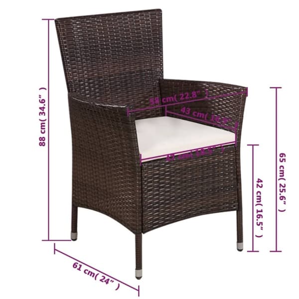 vidaXL havestol og skammel med hynde polyrattan brun