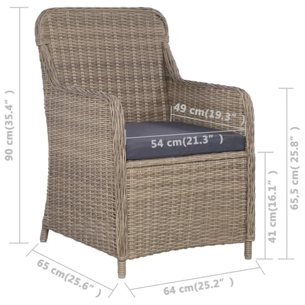 vidaXL havestole med hynder 2 stk. polyrattan brun