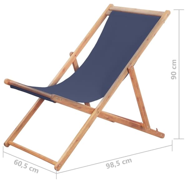 vidaXL foldbar strandstol stof og træstel blå