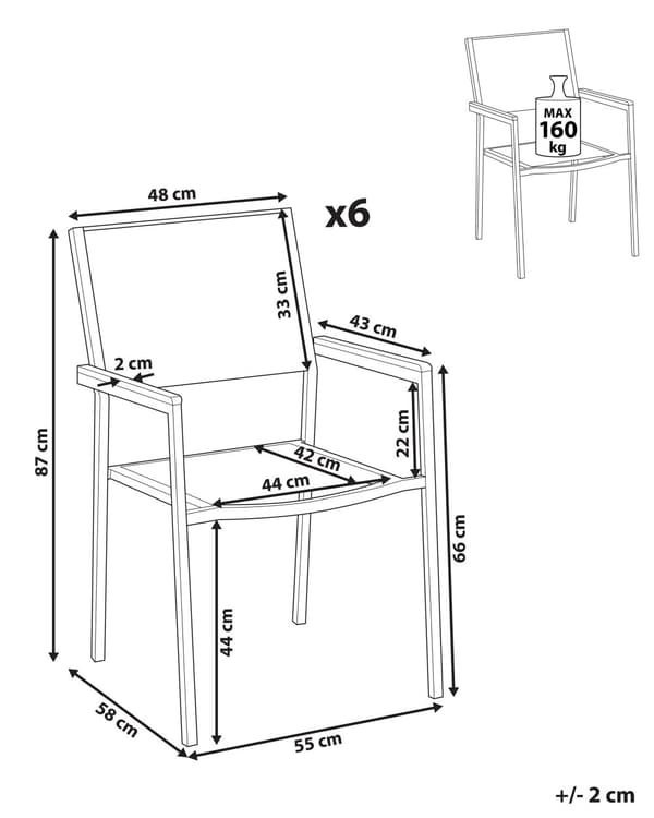 Puutarhatuoli harmaa 55 x 87 x 58 cm polyesteri rosteri 6 kpl UV-kestävä