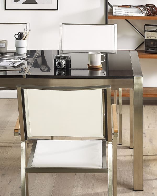 Puutarhatuoli valkoinen 55 x 87 x 58 cm polyesteri rosteri 6 kpl UV-kestävä