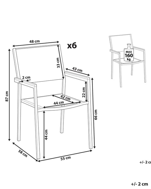 Sæt med 6 Sorte Havestole Tekstilsæder Stel af Rustfrit Stål Moderne Design Modstandsdygtighed over for UV-stråler