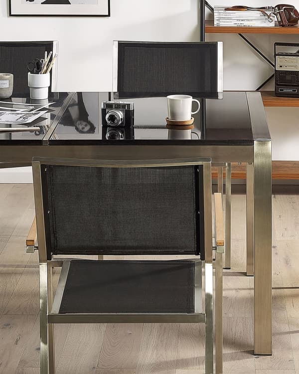 Sæt med 6 Sorte Havestole Tekstilsæder Stel af Rustfrit Stål Moderne Design Modstandsdygtighed over for UV-stråler