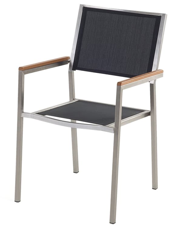 Sæt med 6 Sorte Havestole Tekstilsæder Stel af Rustfrit Stål Moderne Design Modstandsdygtighed over for UV-stråler
