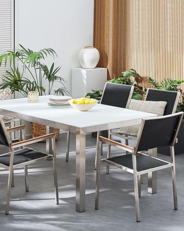 Sæt med 6 Sorte Havestole Tekstilsæder Stel af Rustfrit Stål Moderne Design Modstandsdygtighed over for UV-stråler