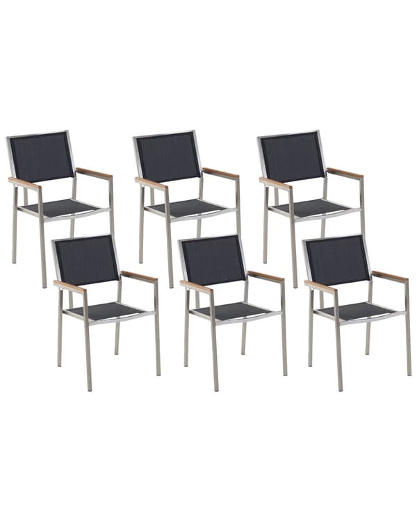 Sæt med 6 Sorte Havestole Tekstilsæder Stel af Rustfrit Stål Moderne Design Modstandsdygtighed over for UV-stråler