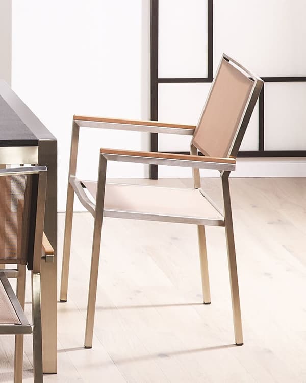 Sæt med 6 Beige Havestole Tekstilsæder Stel af Rustfrit Stål Moderne Design Modstandsdygtighed over for UV-stråler