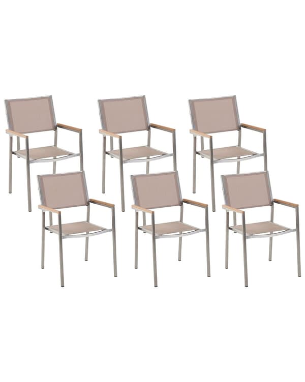 Sæt med 6 Beige Havestole Tekstilsæder Stel af Rustfrit Stål Moderne Design Modstandsdygtighed over for UV-stråler