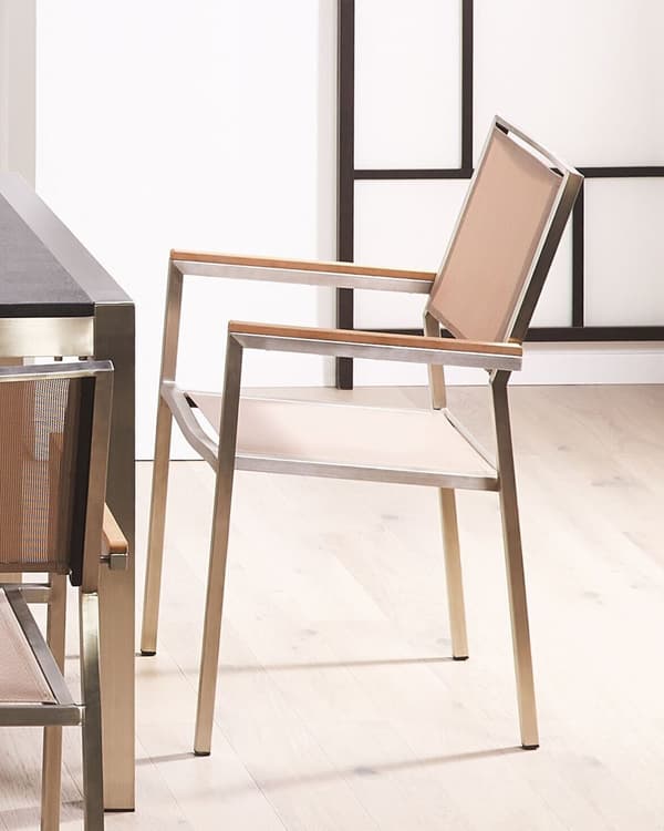 Trädgårdsstol 2 st Beige och Silver Tygsäte Rostfritt Stål Stapelbar Utomhus