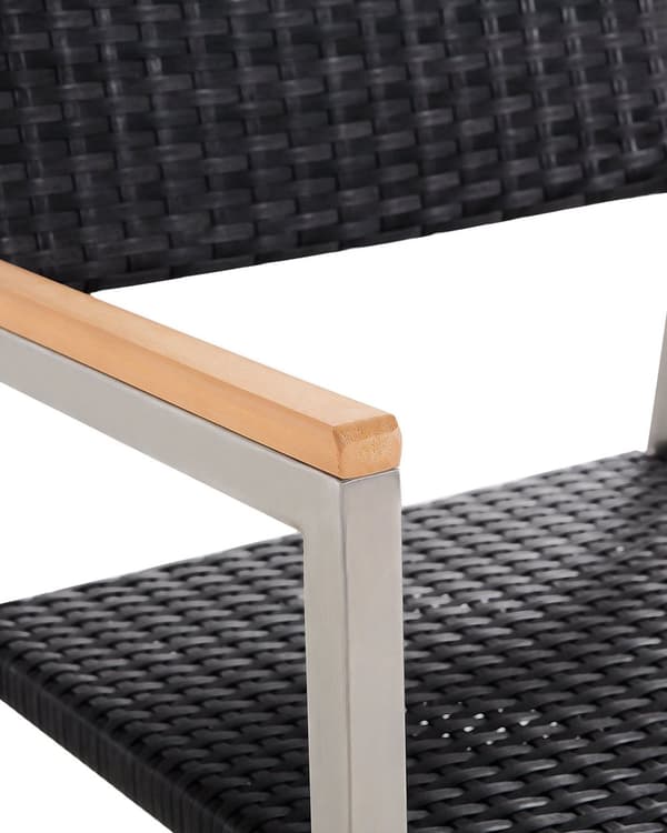Sæt med 6 Havestole Sort Polyrattan Sæder Stel af Rustfrit Stål Moderne Design Modstandsdygtighed over for UV-stråler