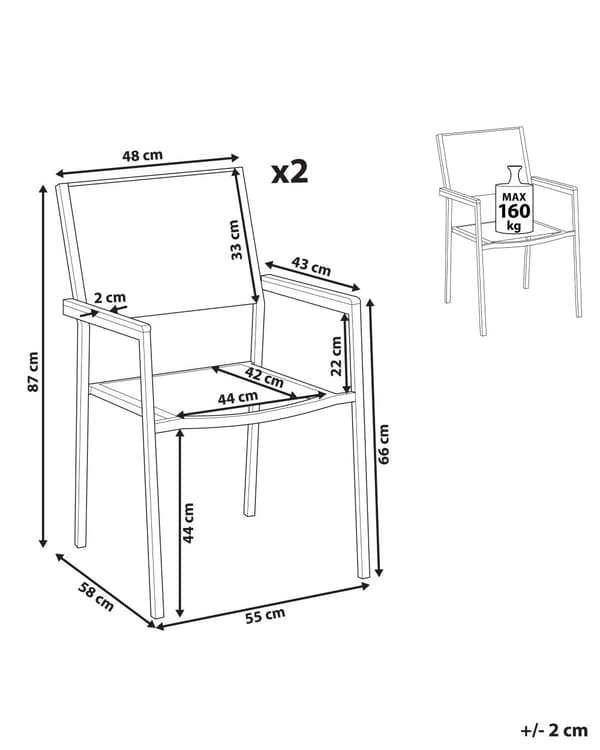 Sæt med 2 Havestole Sort Polyrattan Sæder Stel af Rustfrit Stål Moderne Design Modstandsdygtighed over for UV-stråler
