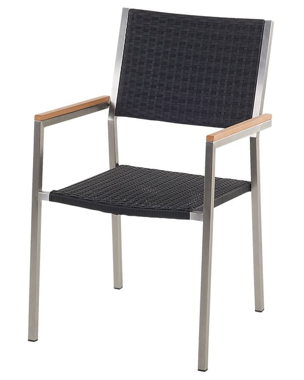 Sæt med 2 Havestole Sort Polyrattan Sæder Stel af Rustfrit Stål Moderne Design Modstandsdygtighed over for UV-stråler