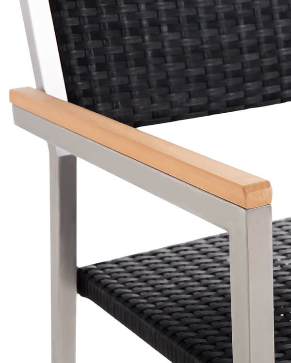 Sæt med 2 Havestole Sort Polyrattan Sæder Stel af Rustfrit Stål Moderne Design Modstandsdygtighed over for UV-stråler
