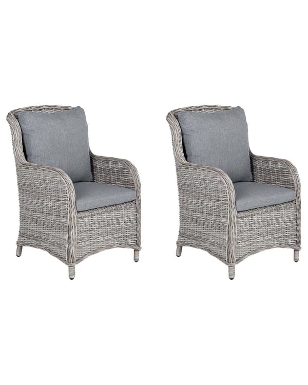 Sæt med 2 Grå Rattan Lænestole med Udendørs Havehynder Have Uderum Moderne Stil