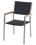 Miniatyrbild 5 av 8: 2 Moderna Trädgårdsstolar Svart och Silver Konstrotting Rostfri Stålram Stapelbar Utomhus