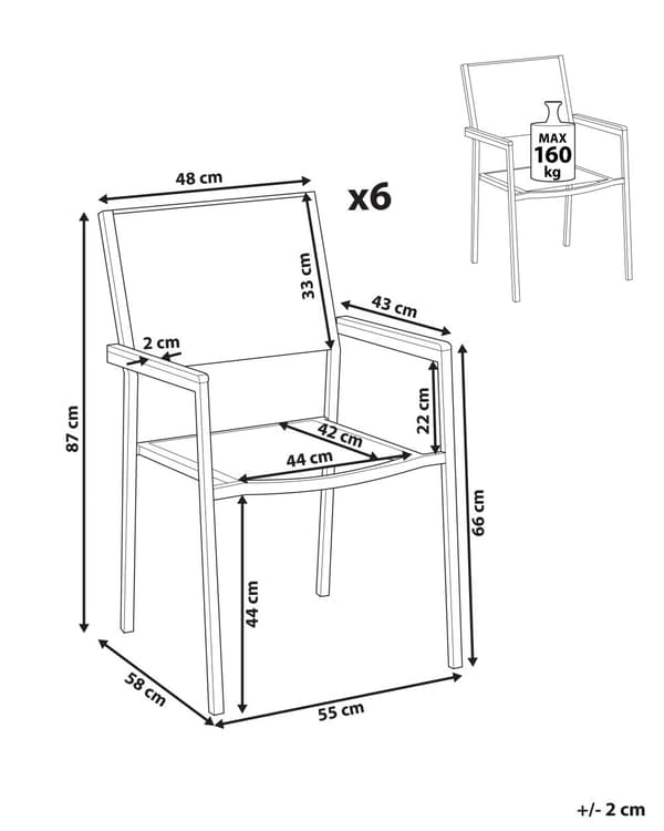 Puutarhatuoli musta 55 x 87 x 58 cm PE-rottinki rosteri 6 kpl UV-kestävä