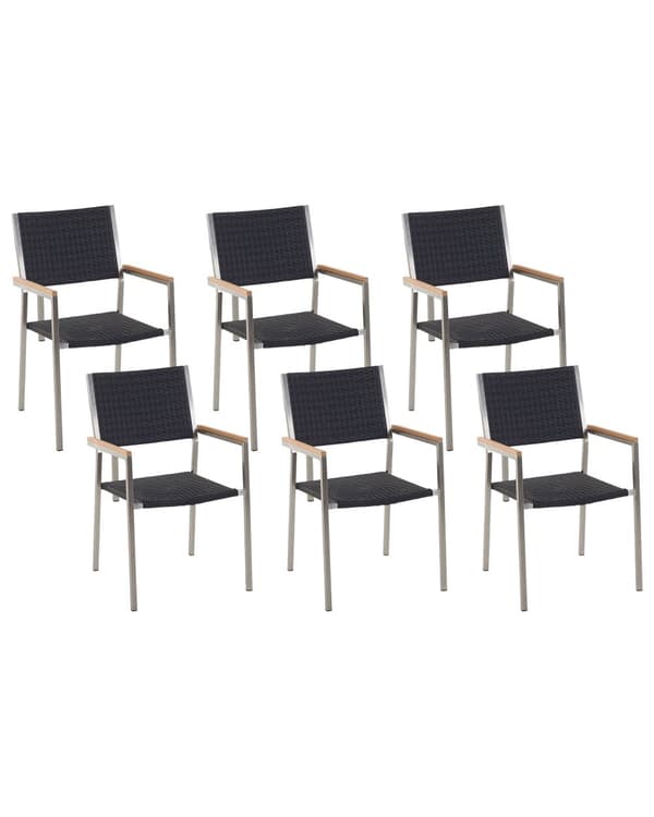 Puutarhatuoli musta 55 x 87 x 58 cm PE-rottinki rosteri 6 kpl UV-kestävä
