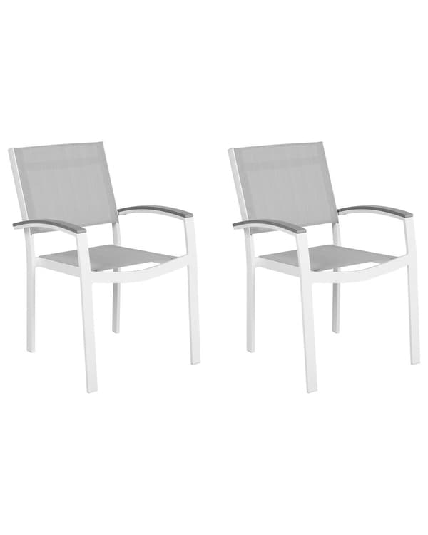 Havestole Grå Hvid Aluminium Træplast 2 stk Udendørs Stabelstole med Armlæn Vedligeholdelsesfri Nonwood til Terrasse Have Indretning Tilbehør